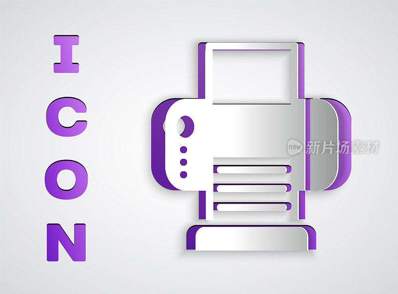 Paper cut Printer icon isolated on grey background. Paper art style. Vector